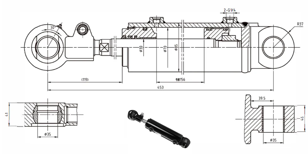 tiltcylinder-product-EP-Ø70×Ø30 Forklift Tilt Cylinder-draft