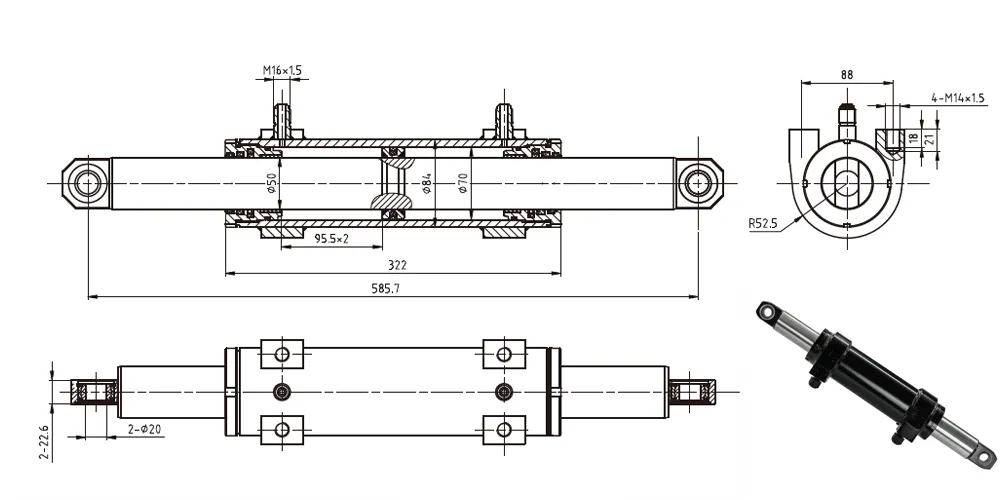 tiltcylinder-products-EP-Ø70×Ø50 Forklift Steering Cylinder-draft