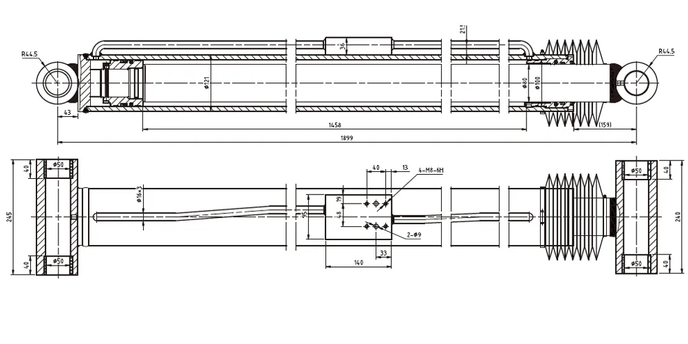 tiltcylinder-products-EP-Φ100×Φ80×1458 Folding Boom Angle Cylinder-draft