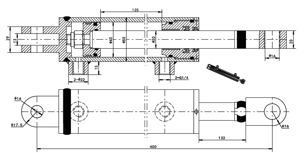 tiltcylinder-products-EP-Φ40×Φ20×125 Aerial Work Vehicle Steering Cylinder-draft