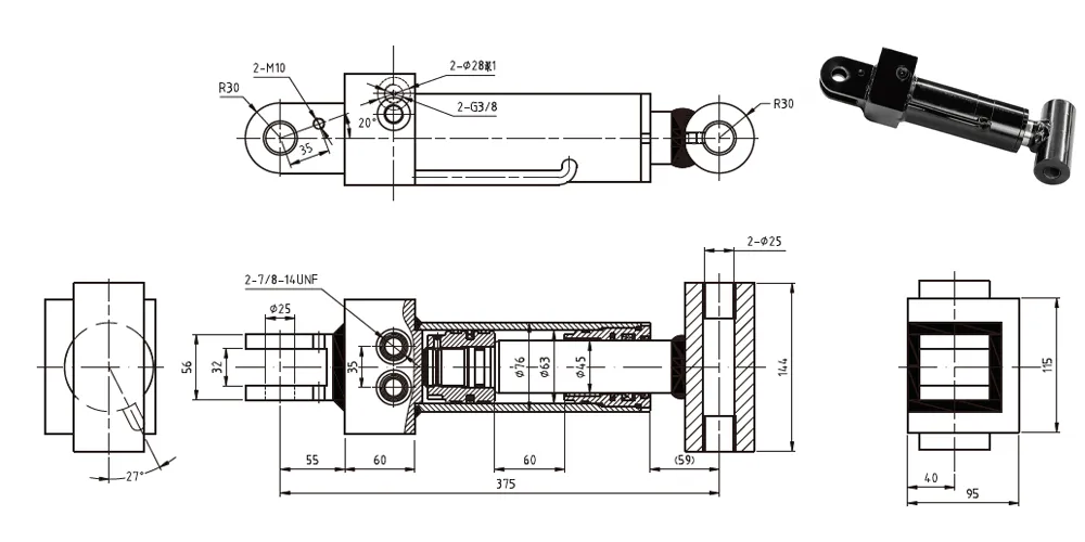 tiltcylinder-products-EP-Φ40×Φ25×100×2 Upper Leveling Cylinder For Aerial Work Vehicle-draft