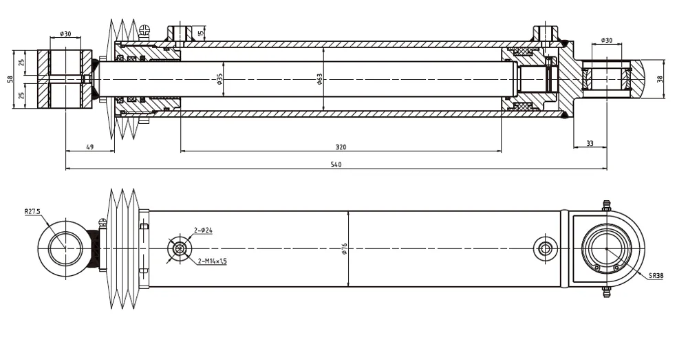 tiltcylinder-products-EP-Φ63×Φ35×320 Steering Cylinder-draft