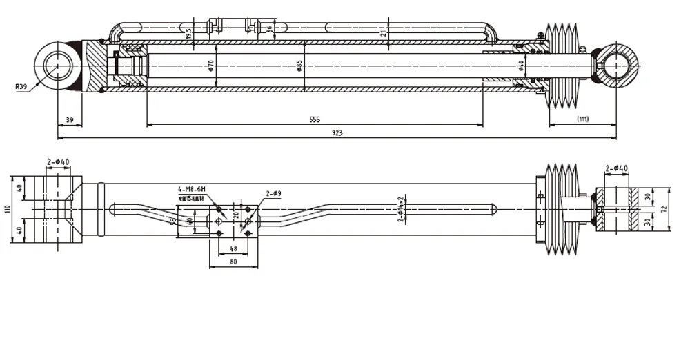 tiltcylinder-products-EP-Φ70×Φ40×555 Main Boom Angle Cylinder For Aerial Work Vehicle-draft