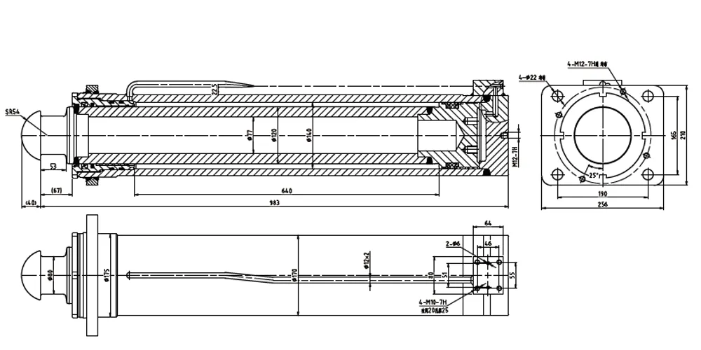 tiltcylinder-product-EP-Φ140×Φ120×640 Cylinder For Frame Support-draft