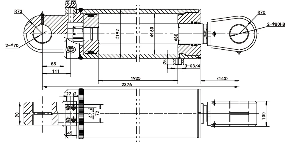 tiltcylinder-product-EP-Φ160×Φ80×1925 Swing Arm Hydraulic Cylinder-draft