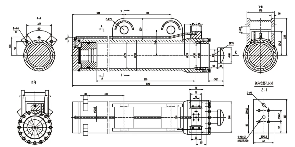 tiltcylinder-product-EP-Φ170×Φ150×800 Cylinder for Frame Support-draft