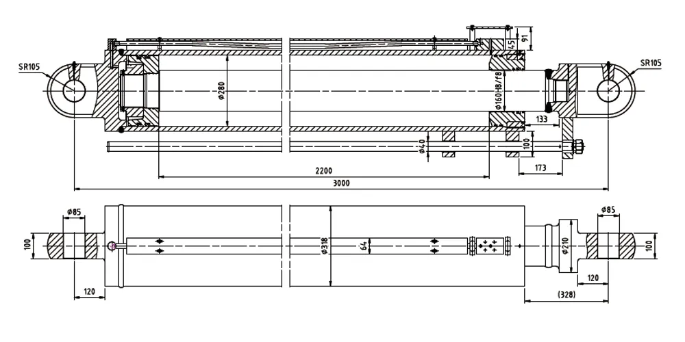 tiltcylinder-product-EP-Φ280×Φ160×2200 Lifting Hydraulic Cylinder For Crawler Crane-draft