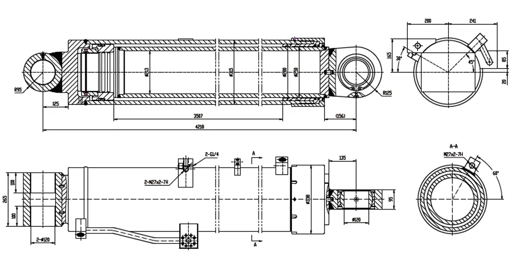 tiltcylinder-product-EP-Φ280×Φ250×3507 Main Boom Angle Cylinder-draft