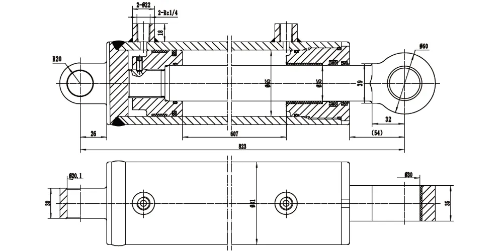 tiltcylinder-product-EP-Φ65xΦ35x607 Grain Tank Lifting Cylinder for Agricultural Machine-draft